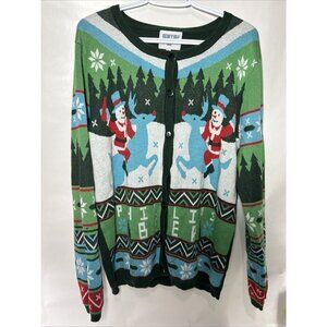 Phillips Brewing Ugly Christmas Sweater Cardigan Frosty With Beer Riding Rudolph
